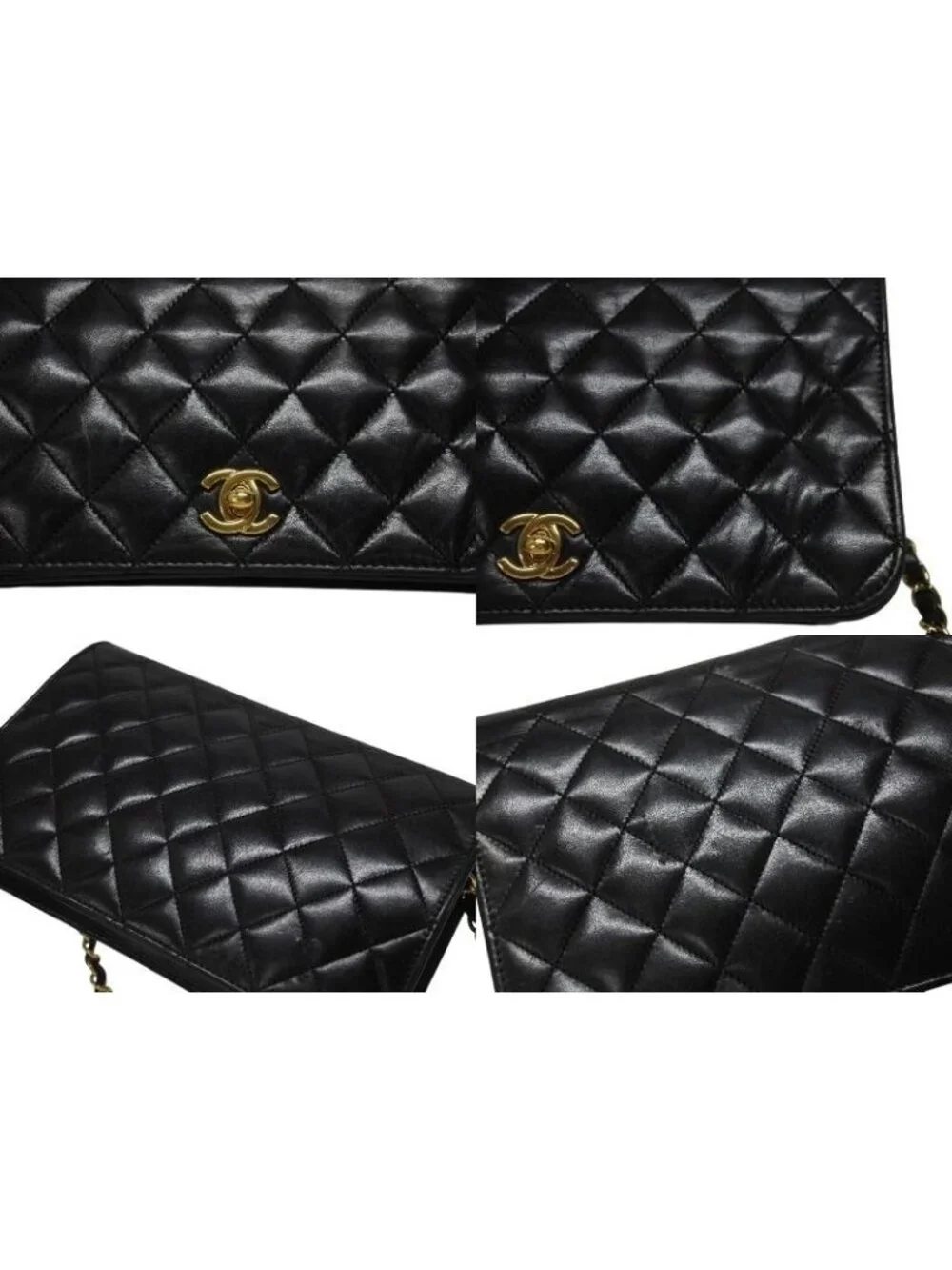 Chanel Turnlock Chain Shoulder Bag CC Logo Lambskin Black Gold